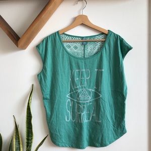 Prana Keep It Surreal Green White T Shirt Top